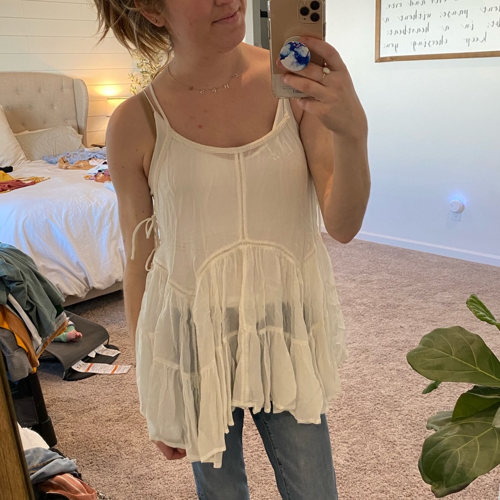 Sheer White Flowy Tank